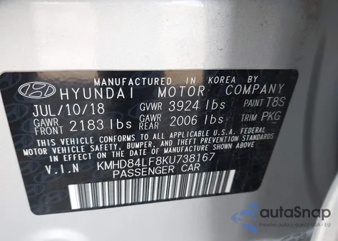 2019 Hyundai Elantra Limited from USA, damaged, VIN KMHD84LF8KU738167